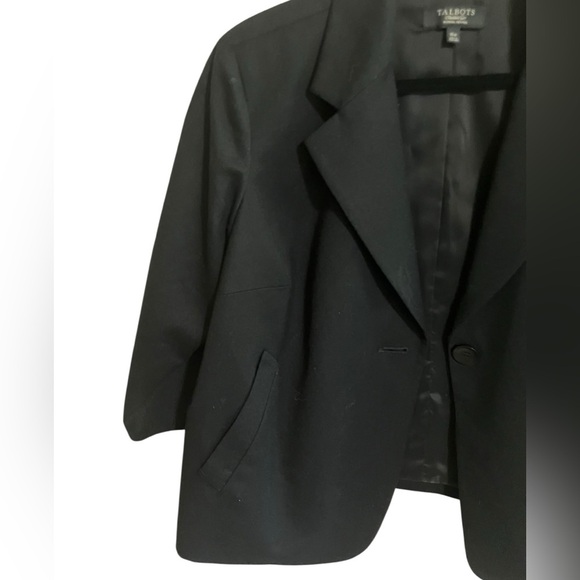 TALBOTS Elegant Career 99% Black Wool One Button Blazer Jacket Plus 16 Petite - Picture 5 of 12